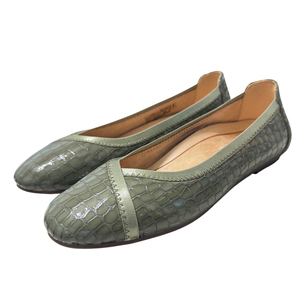 Vionic Caroll Ballet Flat Womens 6.5 Olive Green Embossed Ribbon Comfort‎